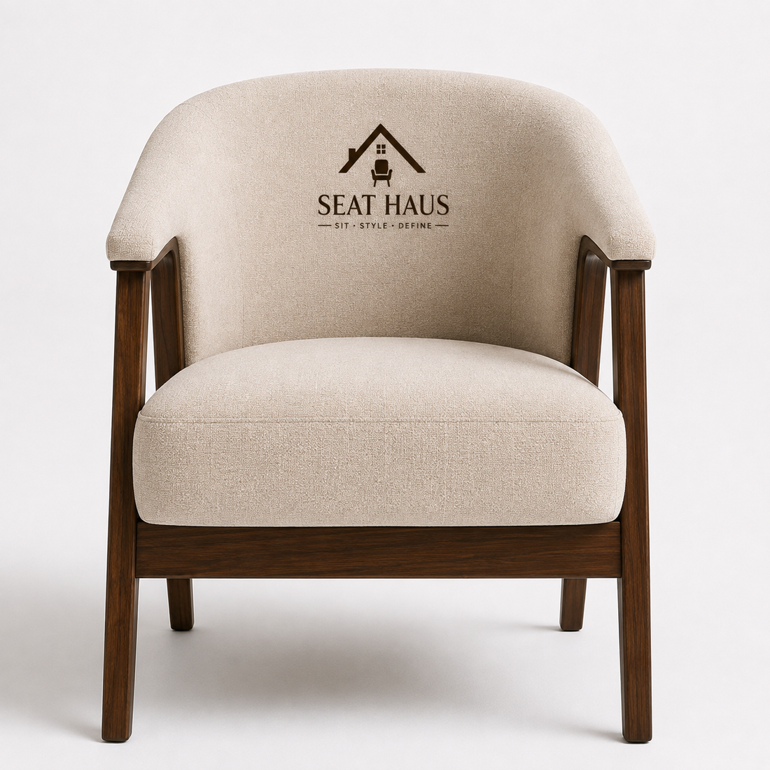 Modern Beige Accent Armchair with Solid Wooden Frame & Premium Upholstery