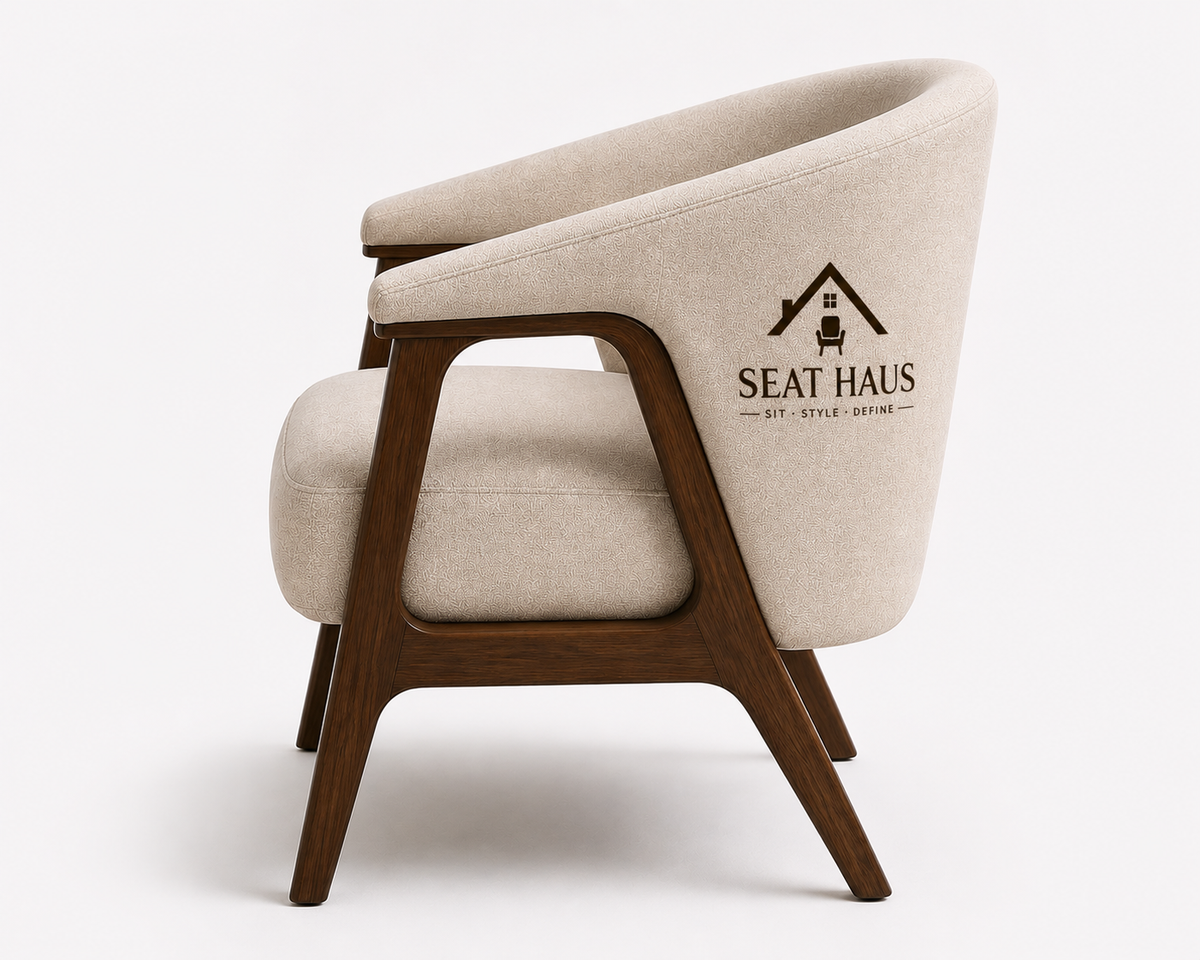 Modern Beige Accent Armchair with Solid Wooden Frame & Premium Upholstery