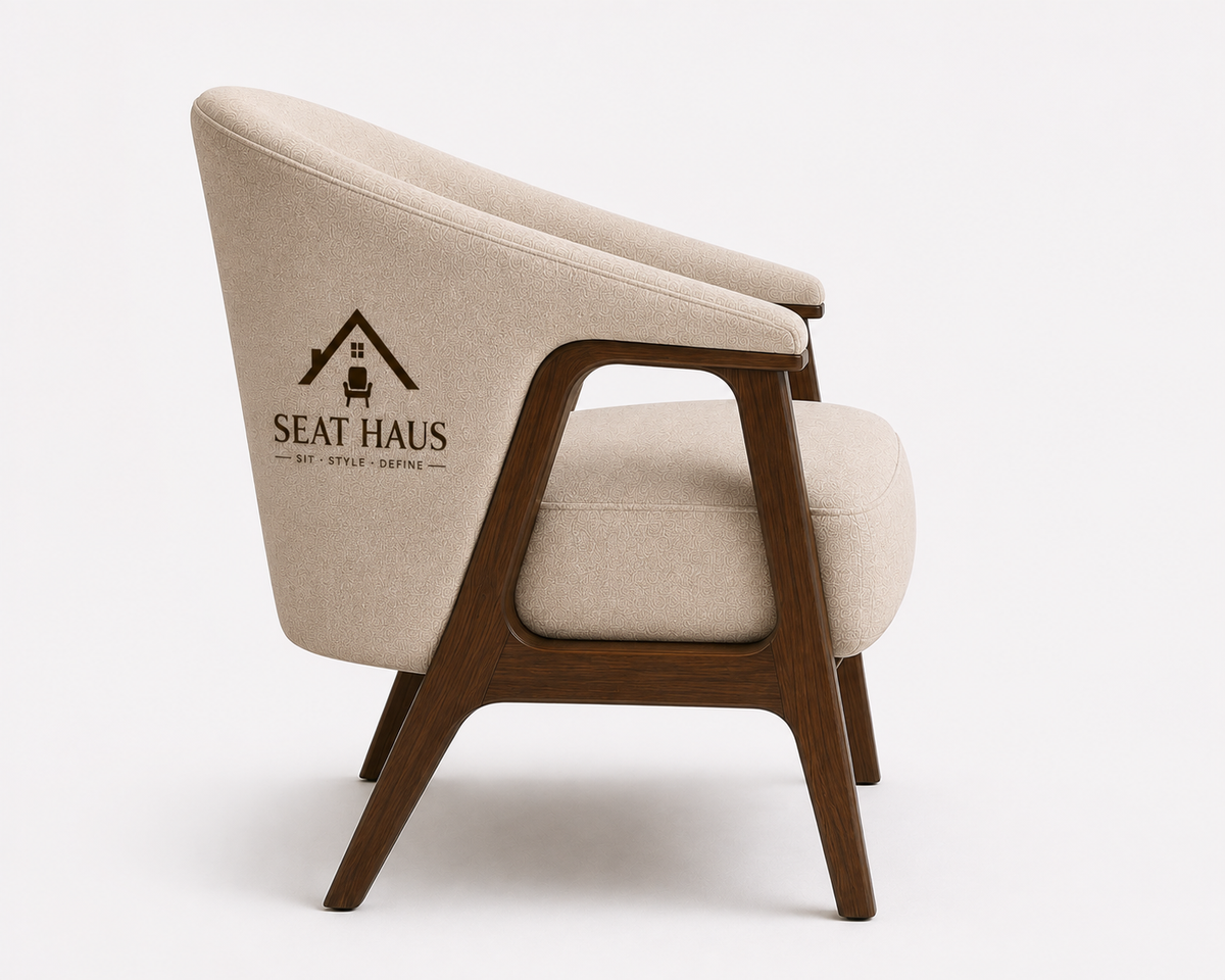 Modern Beige Accent Armchair with Solid Wooden Frame & Premium Upholstery
