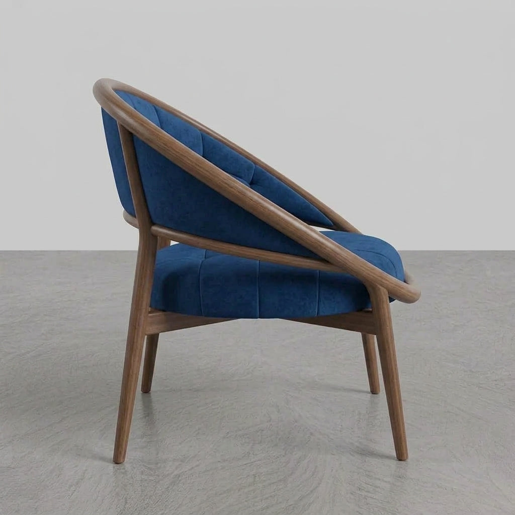 NORDIC AURA Round Velvet Accent Chair Deep Blue