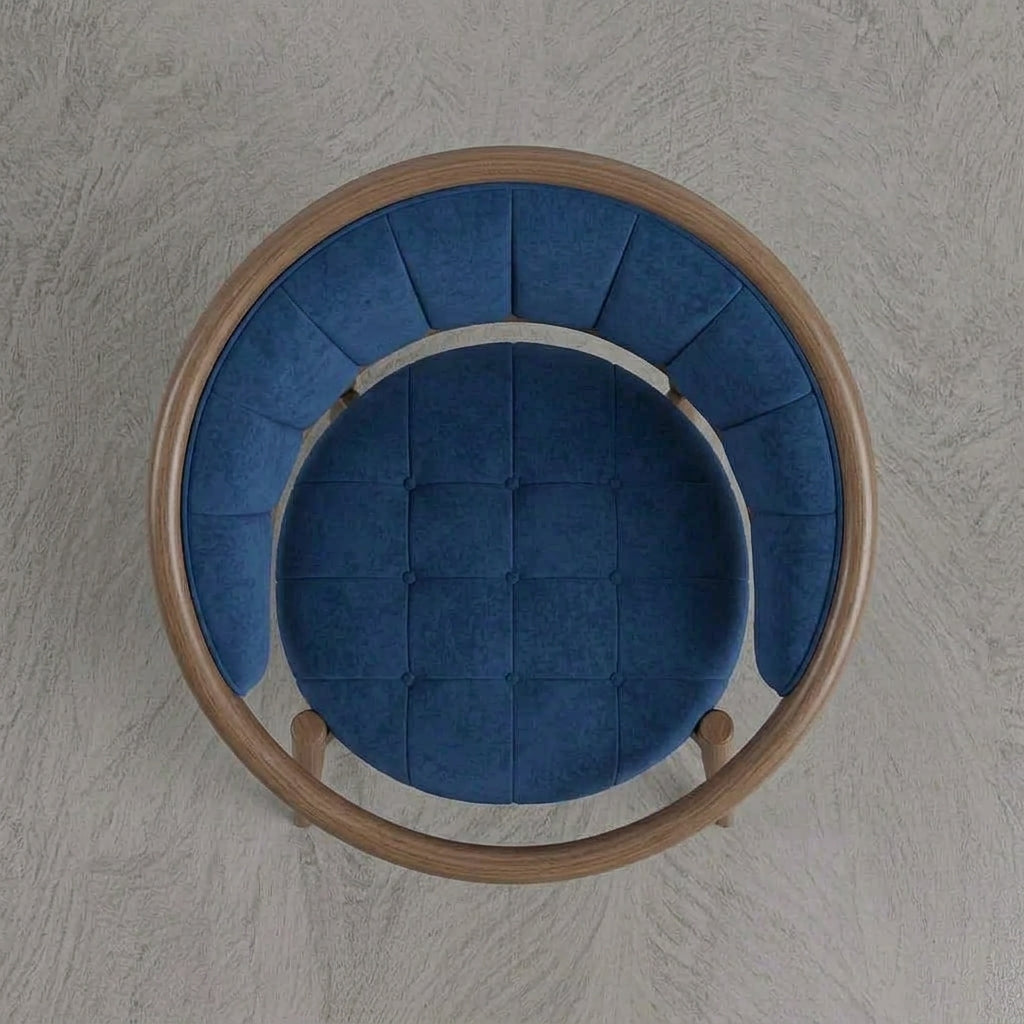 NORDIC AURA Round Velvet Accent Chair Deep Blue