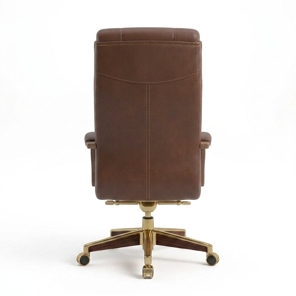 Executive High-Back Brown Leather Boss Chair Ergonomic Swivel