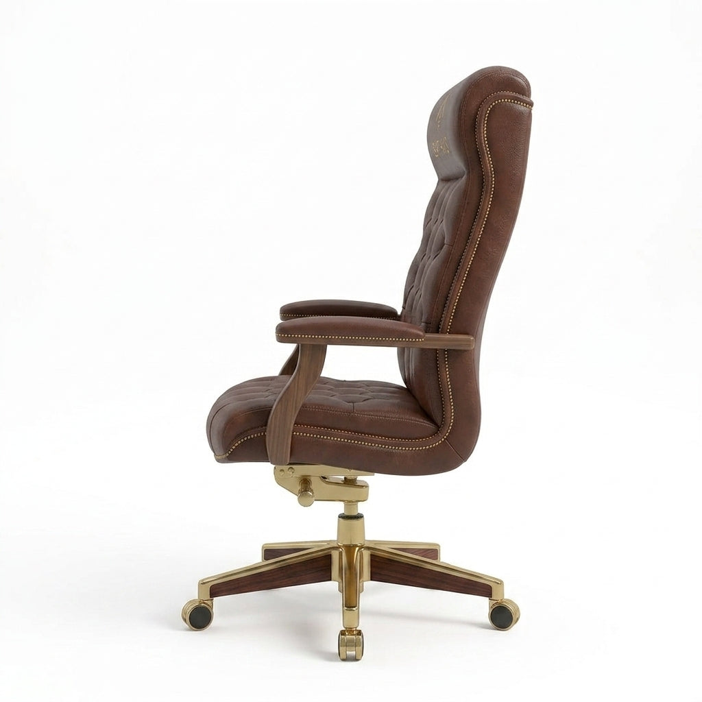 Executive High-Back Brown Leather Boss Chair Ergonomic Swivel