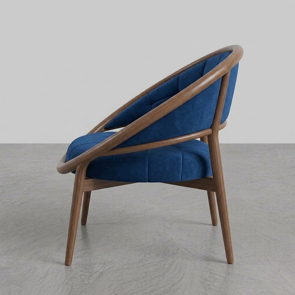 NORDIC AURA Round Velvet Accent Chair Deep Blue