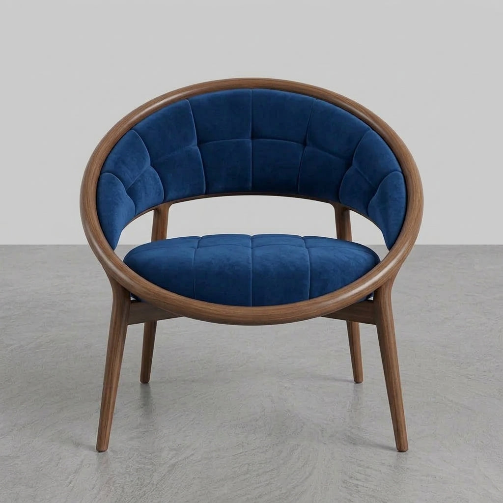 NORDIC AURA Round Velvet Accent Chair Deep Blue
