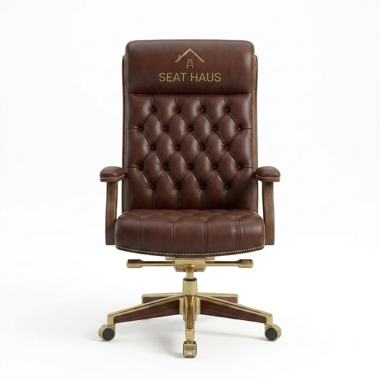 Executive High-Back Brown Leather Boss Chair Ergonomic Swivel